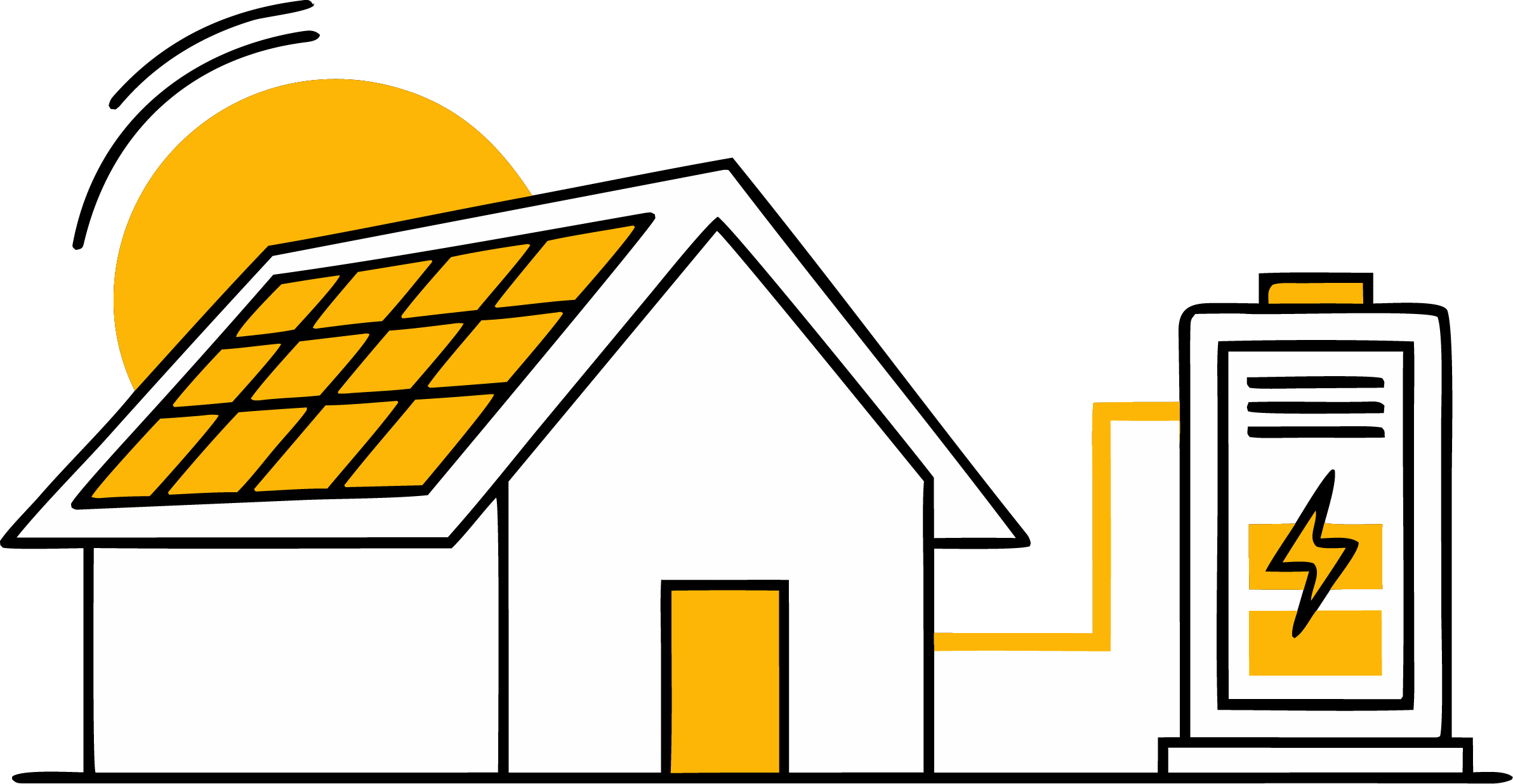 Illustration of a solar home with a lithium battery energy storage system